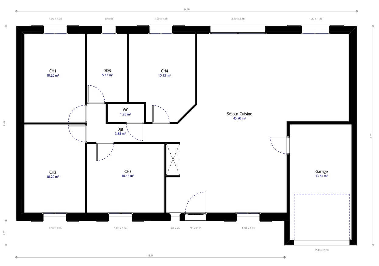 plan maison plain pied handicape