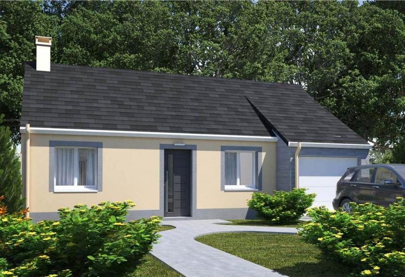 Plan de maison plain-pied de 62 m², 4 pièces, 2 chambres, 1 salle de bain, et avec garage.