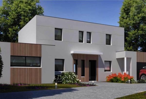 Plan de maison r+1 de 149 m², 5 pièces, 4 chambres, 1 salle de bain, et avec garage.