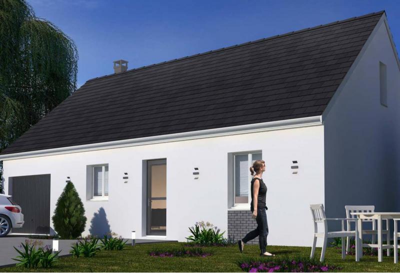 Plan de maison à étage de 79 m², 4 pièces, 3 chambres, 1 salle de bain, et avec garage.