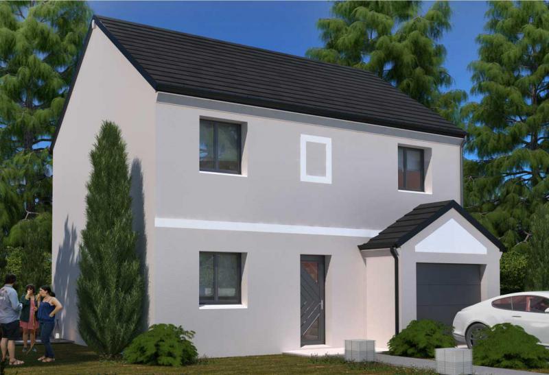 Plan de maison r+1 de 86 m², 5 pièces, 4 chambres, 1 salle de bain, et avec garage.