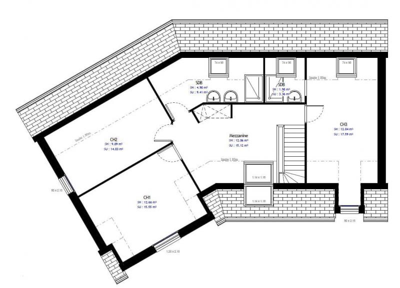 Plan de maison à étage en angle n°80 - étage