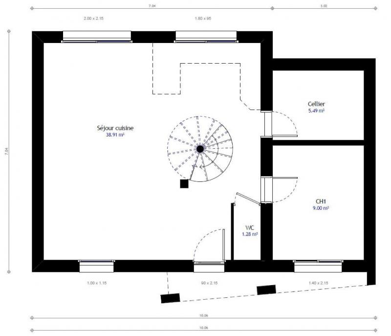 Plan de maison cubique R+1 toit plat 3 chambres - PC 27b - rez-de-chaussée