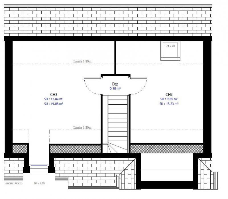Plan de maison traditionnelle à étage 76m² 3 chambres n°34 - Etage