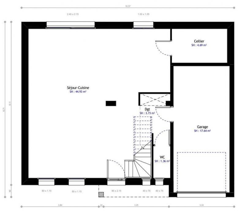 Plan de maison traditionnelle à étage 94m² 3 chambres avec garage n°12 - Rez-de-chaussée