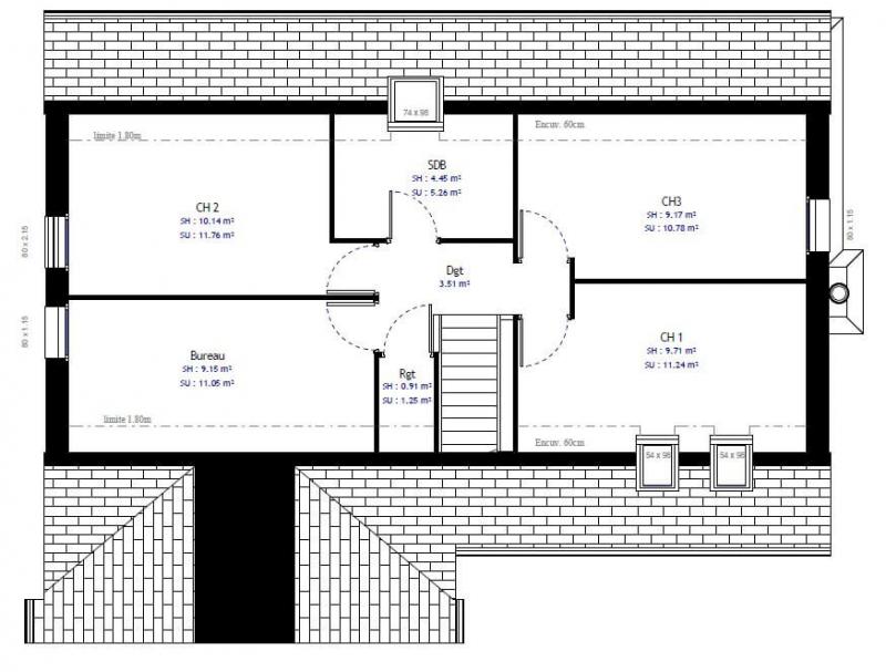 Plan maison à étage contemporaine 102m² 4 chambres n°52 - étage