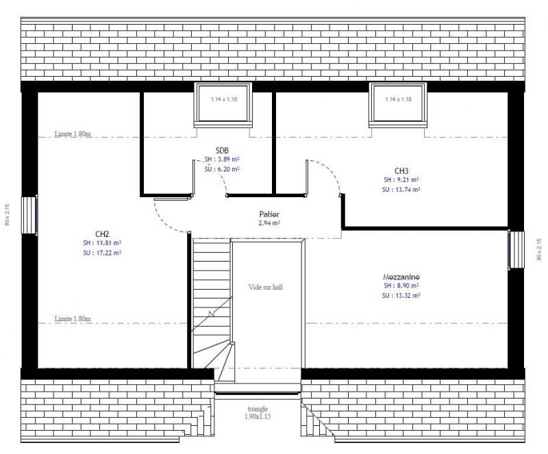 Plan maison contemporaine à étage 110m² 3 chambres n°72 - étage