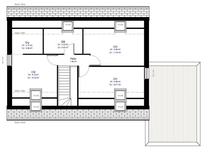 Plan maison contemporaine à étage 99m² 3 chambres avec garage n°61 - étage