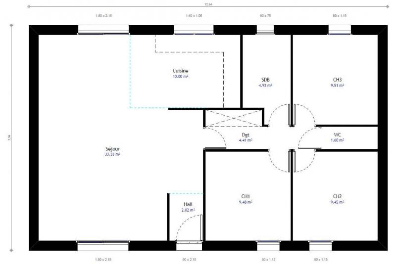 Plan maison traditionnelle plain-pied 85m² 3 chambres n°37