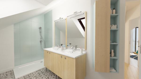 Maison bois à étage 4 chambres traditionnelle - salle de bains 2