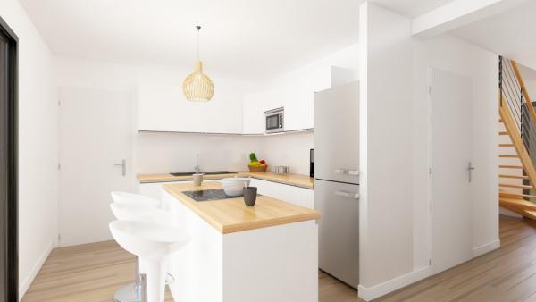 Maison bois à étage contemporaine - cuisine ouverte