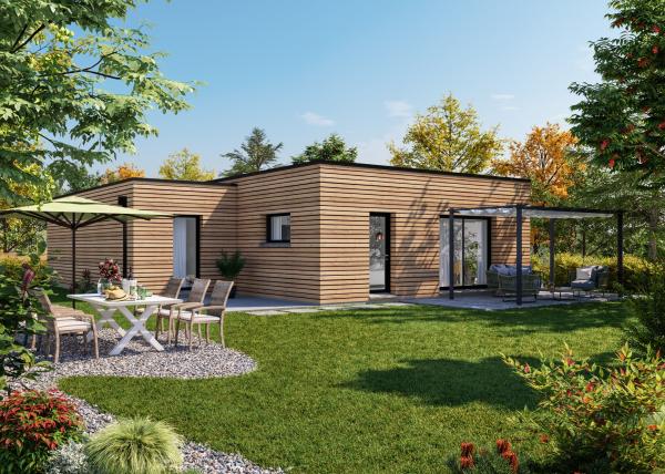 Maison bois cubique plain-pied - vue arrière