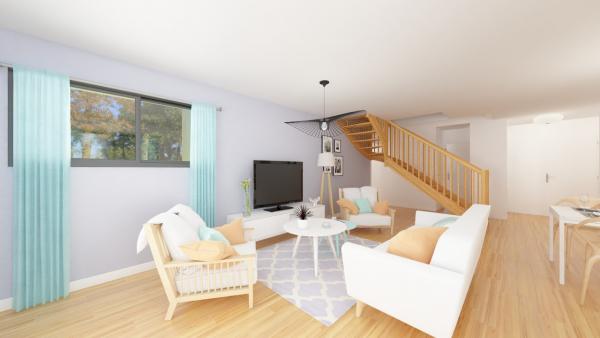 Maison bois cubique R+1 contemporaine - séjour