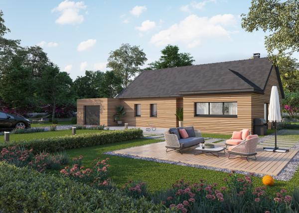 Maison bois plain-pied traditionnelle - vue avant