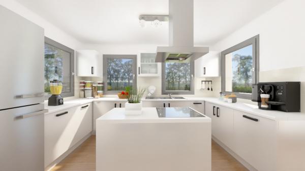 Maison ossature bois à étage contemporaine - cuisine