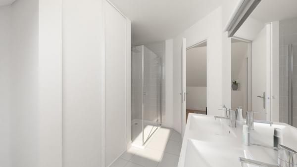 Maison ossature bois à étage contemporaine - salle de bains