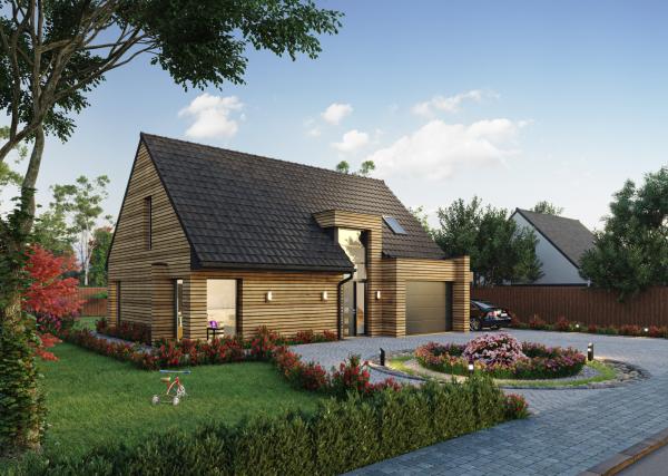 Maison ossature bois à étage contemporaine - vue avant