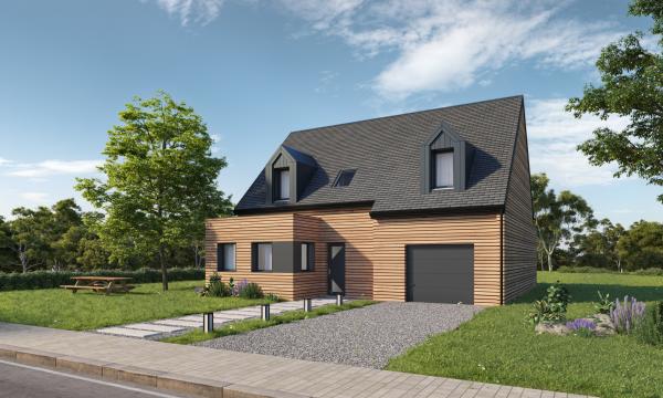 Maison ossature bois à étage contemporaine - vue avant