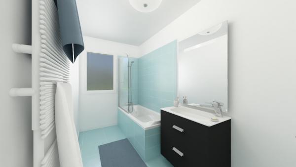 Maison ossature bois plain-pied traditionnelle - salle de bains