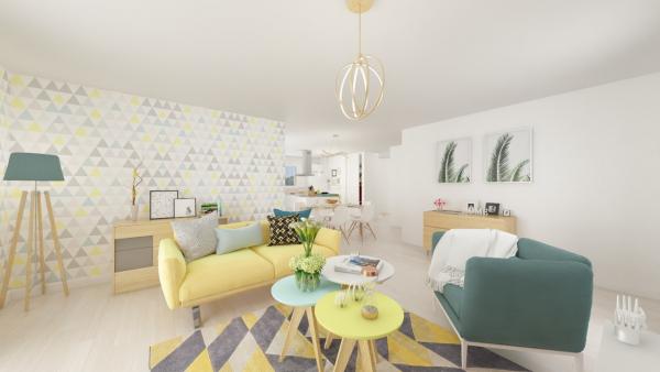 Maison ossature bois plain-pied traditionnelle - séjour