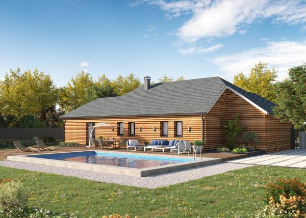 Maison ossature bois plain-pied traditionnelle - vue arrière