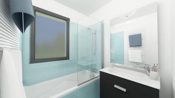 Maison ossature bois R+1 4 chambres - salle de bains 1