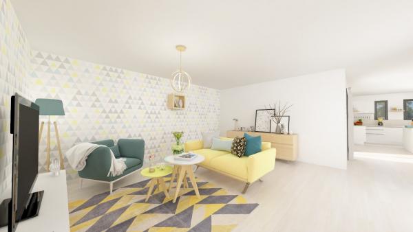 Maison ossature bois R+1 4 chambres - séjour