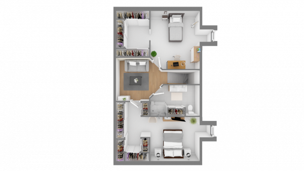 Plans maison ossature bois à étage contemporaine - étage vue 3d dessus