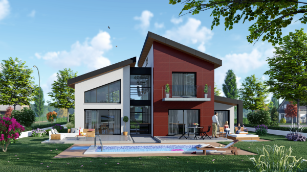 Maison à étage contemporaine d'Architecte - façade arrière