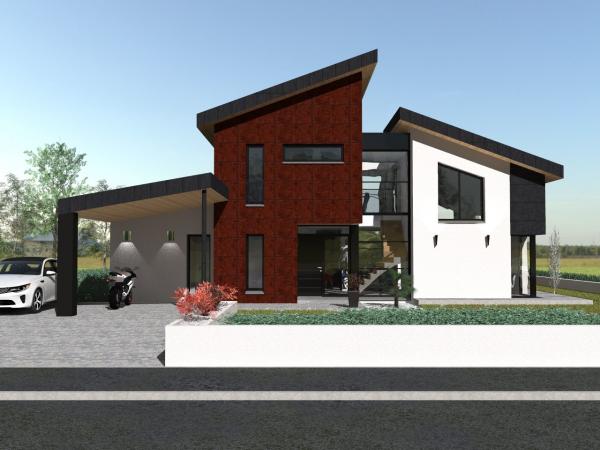 Maison à étage contemporaine d'Architecte - vue depuis la route