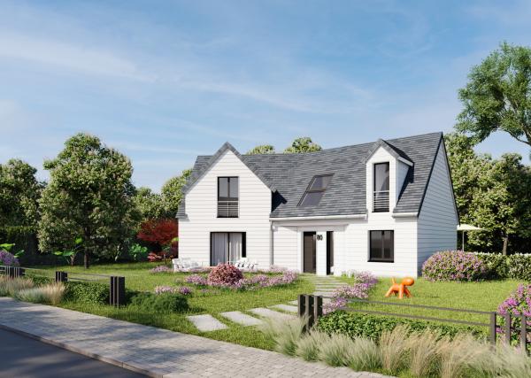 Maison bois à étage 4 chambres traditionnelle - bardage bois blanc