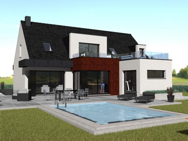 Maison d'Architecte à étage 5 chambres - vue depuis piscine