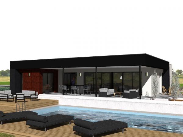 Maison d'Architecte de plain-pied - vue depuis piscine