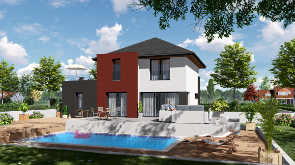 Maison R+1 à étage d'Architecte - façade arrière