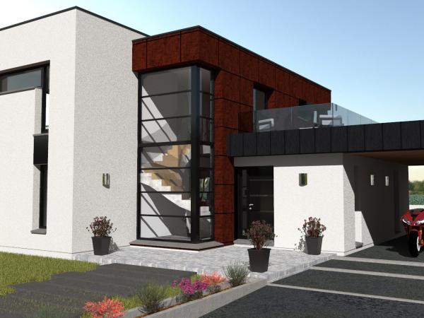 Modèle de maison d'Architecte R+1 cubique - entrée maison