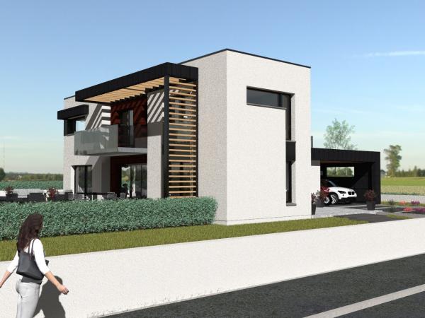 Modèle de maison d'Architecte R+1 cubique - vue de côté