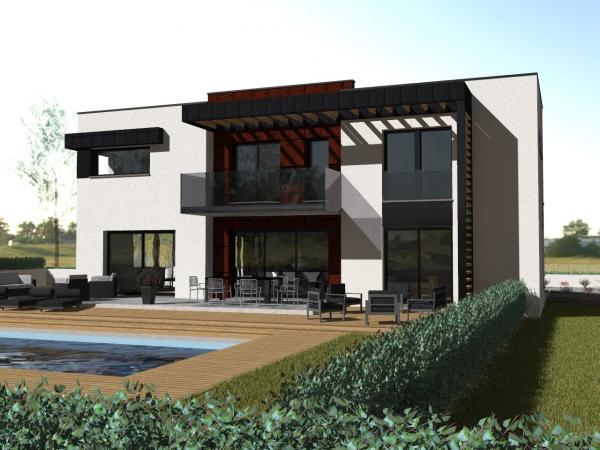 Modèle de maison d'Architecte R+1 cubique - vue de jardin