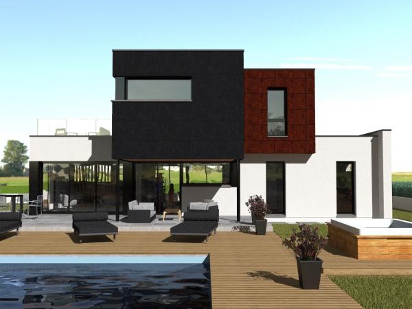 Modèle de maison R+1 cubique à étage - arrière