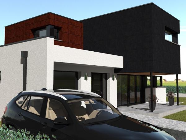 Modèle de maison R+1 cubique à étage - garage