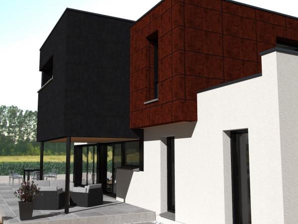 Modèle de maison R+1 cubique à étage - terrasse