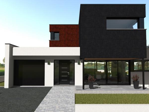 Modèle de maison R+1 cubique à étage - vue avant