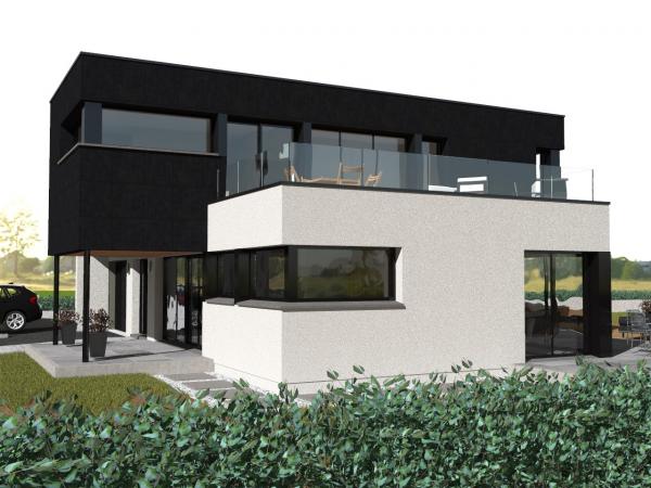 Modèle de maison R+1 cubique à étage - vue jardin