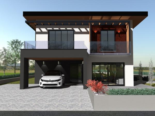 Modèle maison R+1 cubique d'Architecte - avant