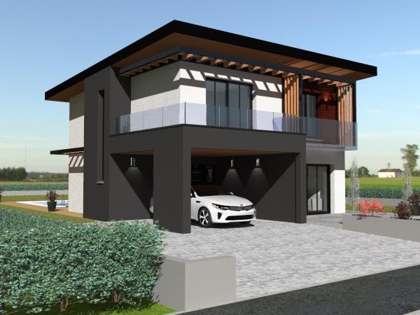 Modèle maison R+1 cubique d'Architecte - avant