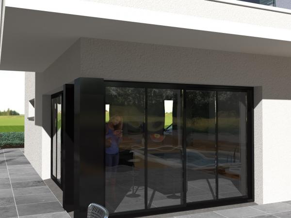 Modèle maison R+1 cubique d'Architecte - baie vitrée