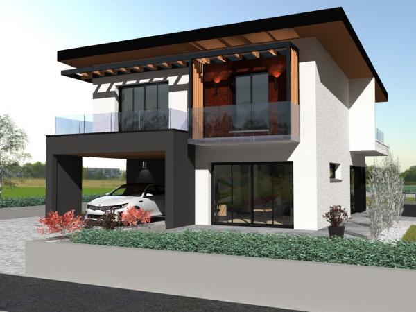 Modèle maison R+1 cubique d'Architecte - entrée maison