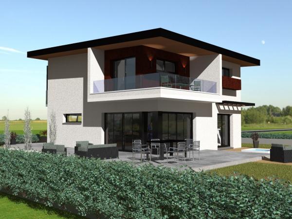 Modèle maison R+1 cubique d'Architecte - vue jardin