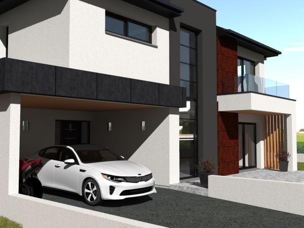 Modèle maison R+1 d'Architecte - vue carport