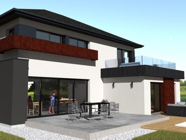 Modèle maison R+1 d'Architecte - vue du jardin