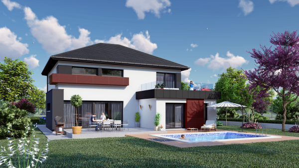 Modèle maison R+1 d'Architecte - vue jardin